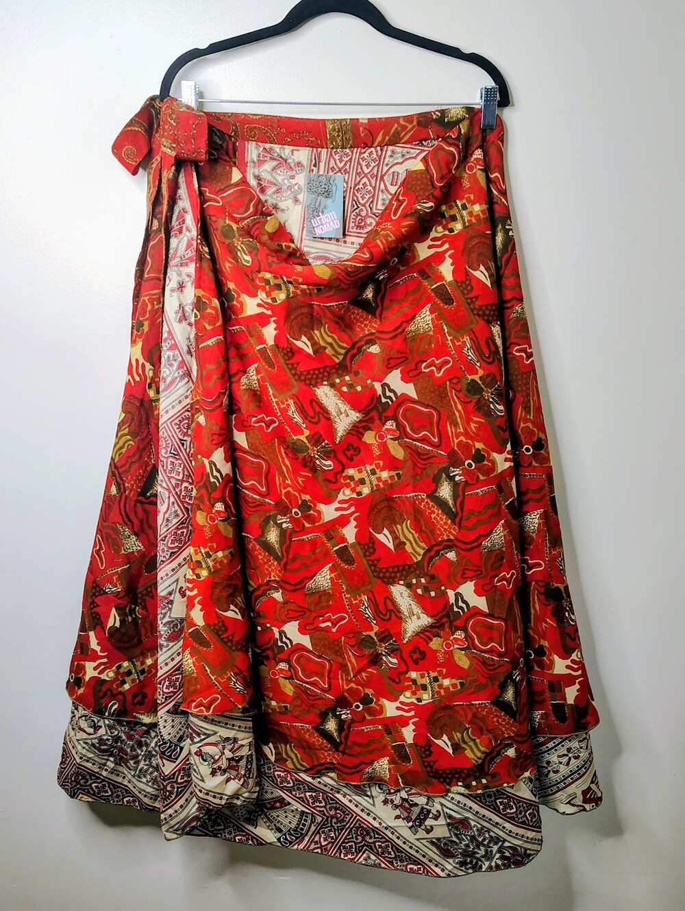 Urban Nomad Reversible Wrap Skirt Boho Festival One Size Artisan Print